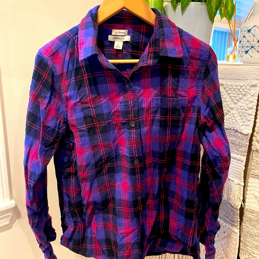 LL Bean Scotch Plaid Flannel Shirt, Size S